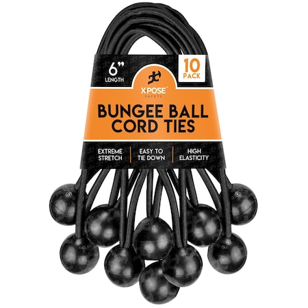 Ball Bungees Black 6 In , 10PK